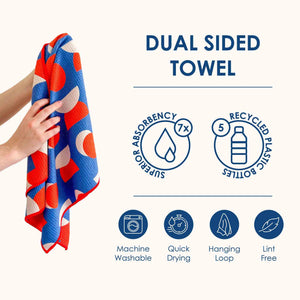 Buzzee Double Sided Tea Towel - Retro Blue