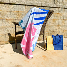 Load image into Gallery viewer, Buzzee Compact Beach Towel - Blue Palm
