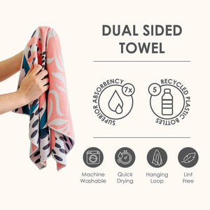 Buzzee Double Sided Tea Towel - Coral Flower