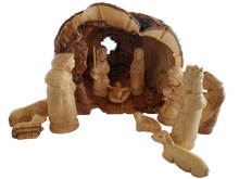 Load image into Gallery viewer, Olive Wood Hollowed Tree Nativity Set

