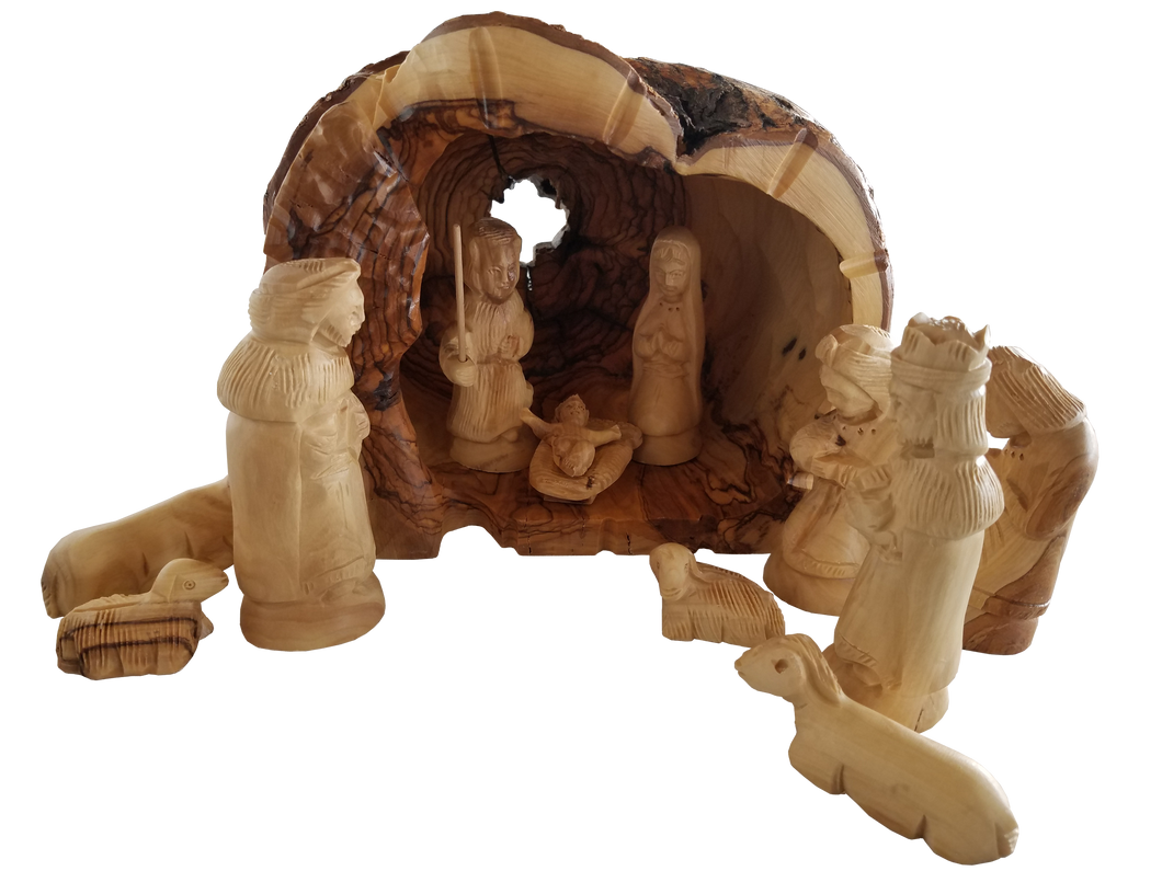 Olive Wood Hollowed Tree Nativity Set